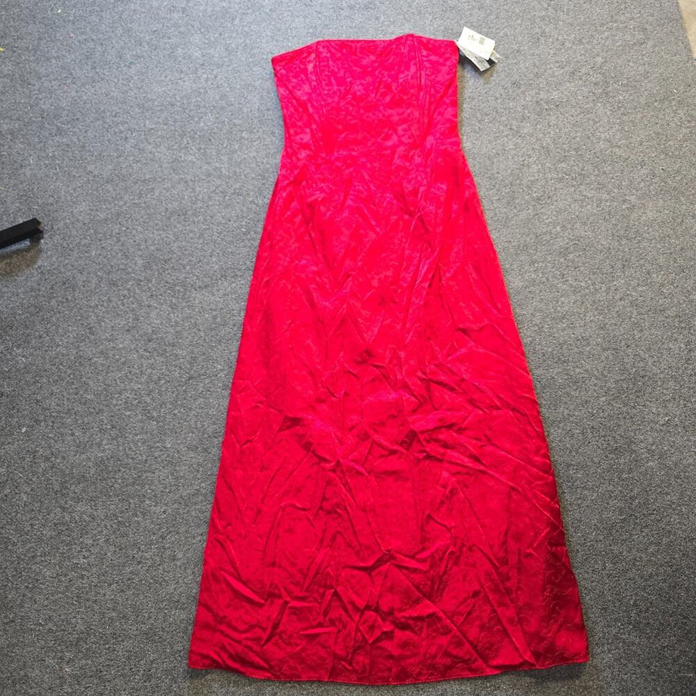 Jessica McClintock Dress Womens Size 12 Red Embroidered Vintage Strapless Y2K